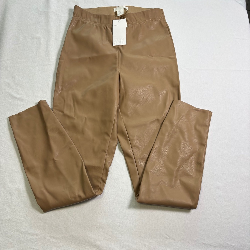H&M, Vegan Leather Pants, Tan, Size 4